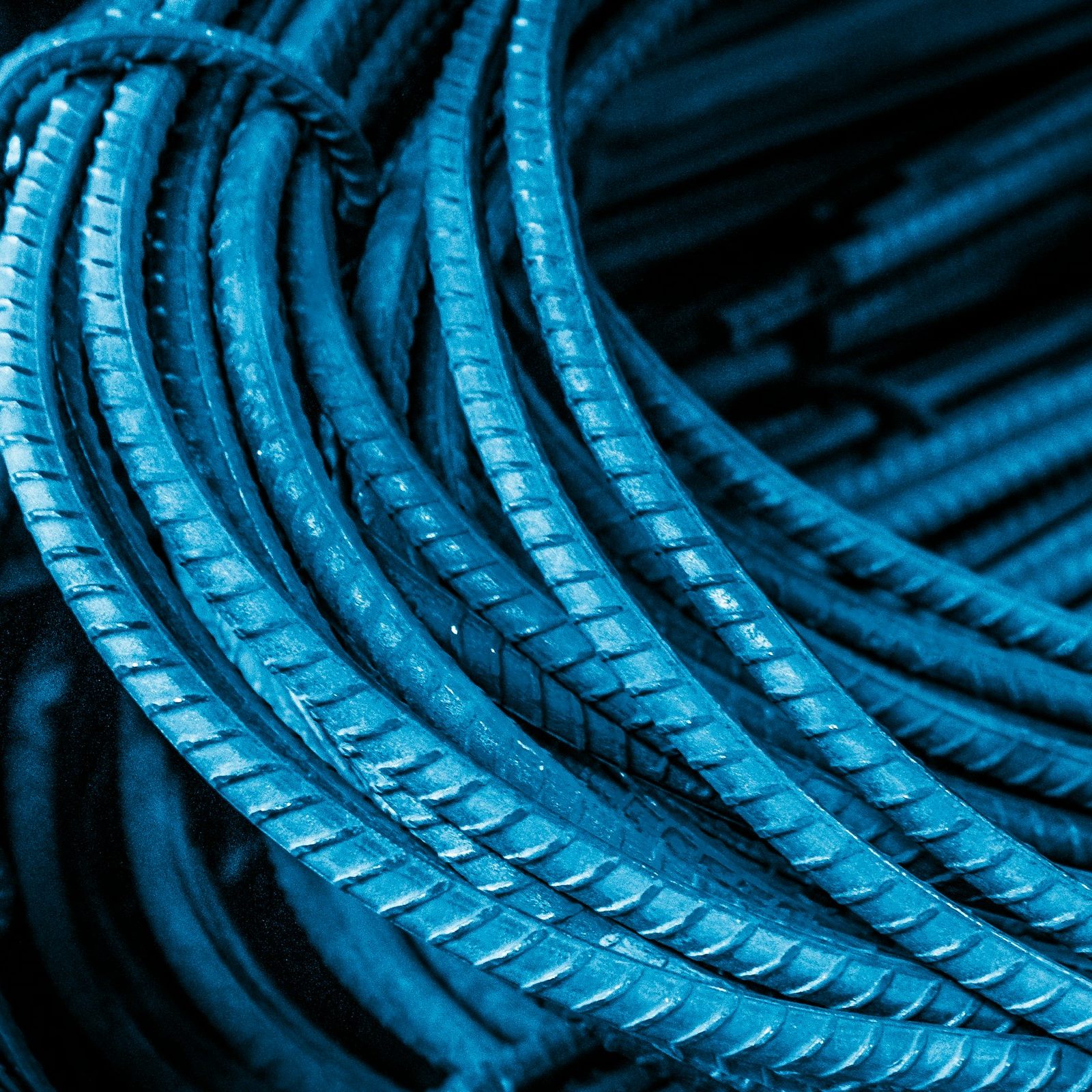 Coils of steel rebar used in construction